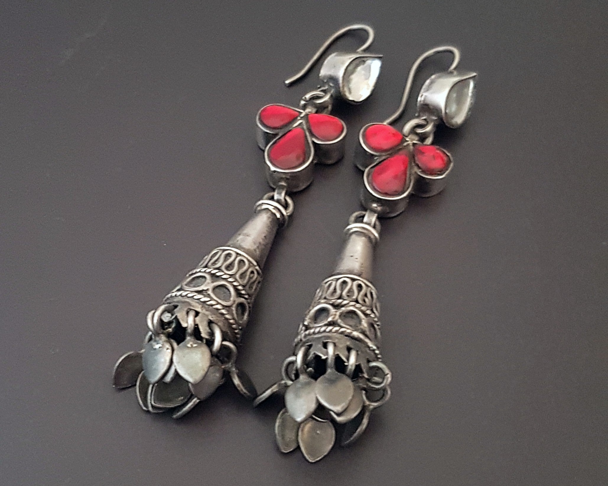 Rajasthani Earrings with Red and White Glass
