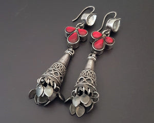 Rajasthani Earrings with Red and White Glass