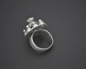 Pashtun Silver Ring with Red Glass - Size 8.5