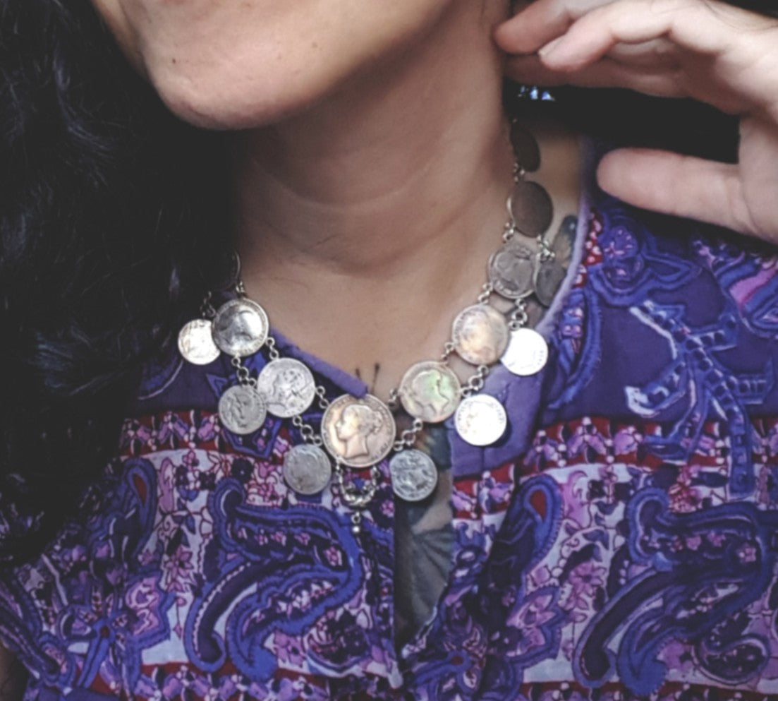 Ethnic Silver Coin Necklace
