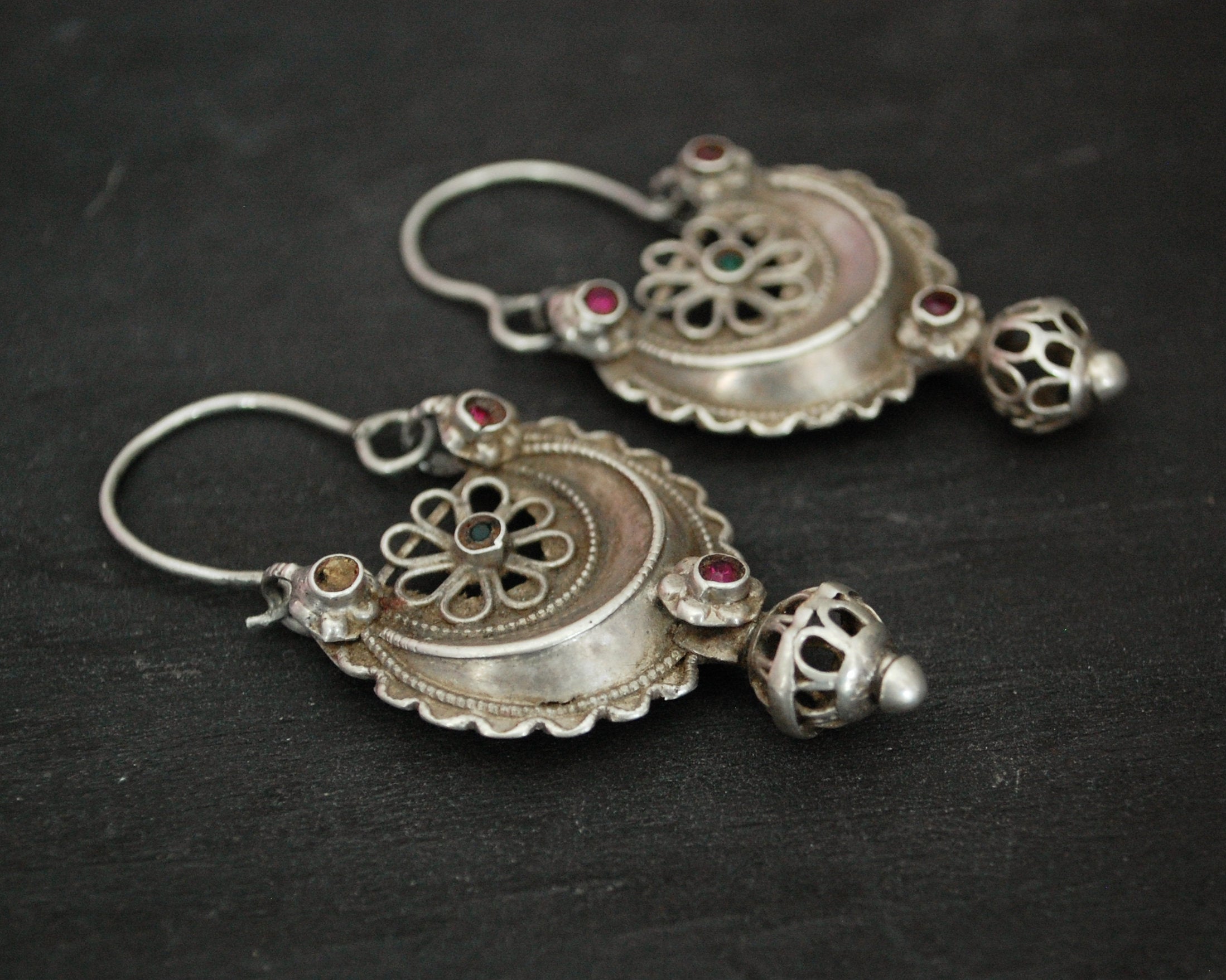 Antique Afghani Earrings with Glass Stones