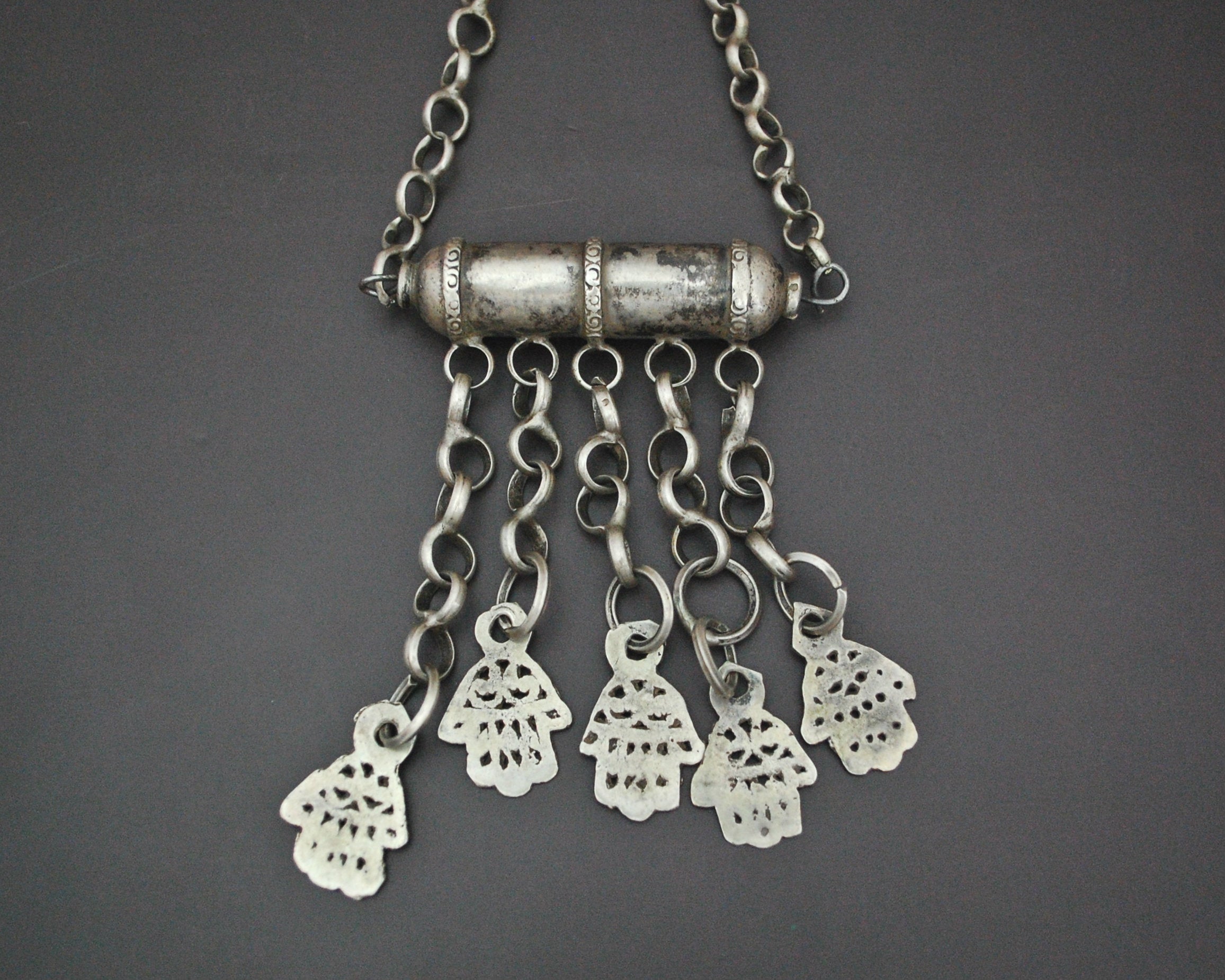 Old Tunisian Hamsa Pendant Necklace