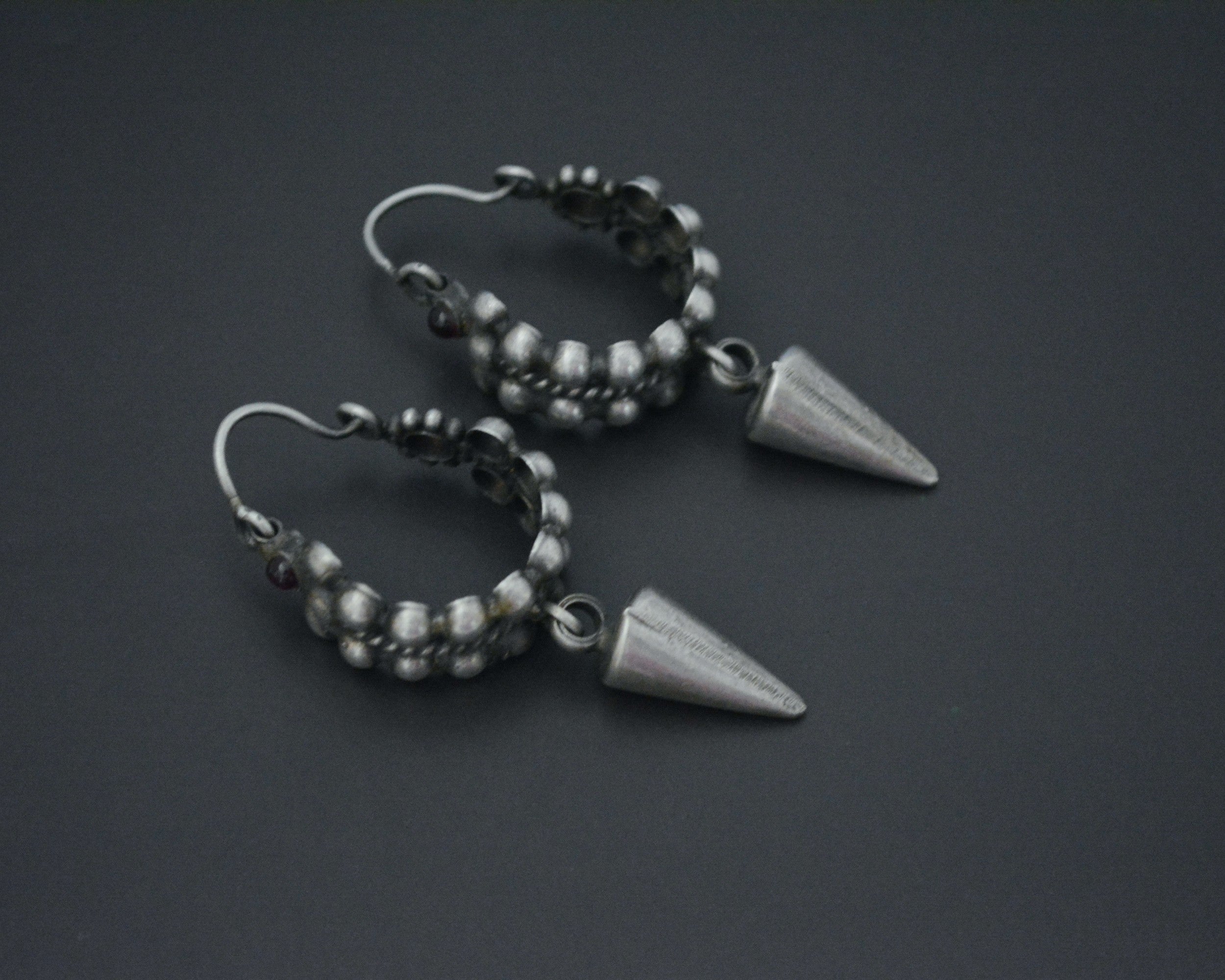 Ethnic Spike Hoop Earrings with Garnet
