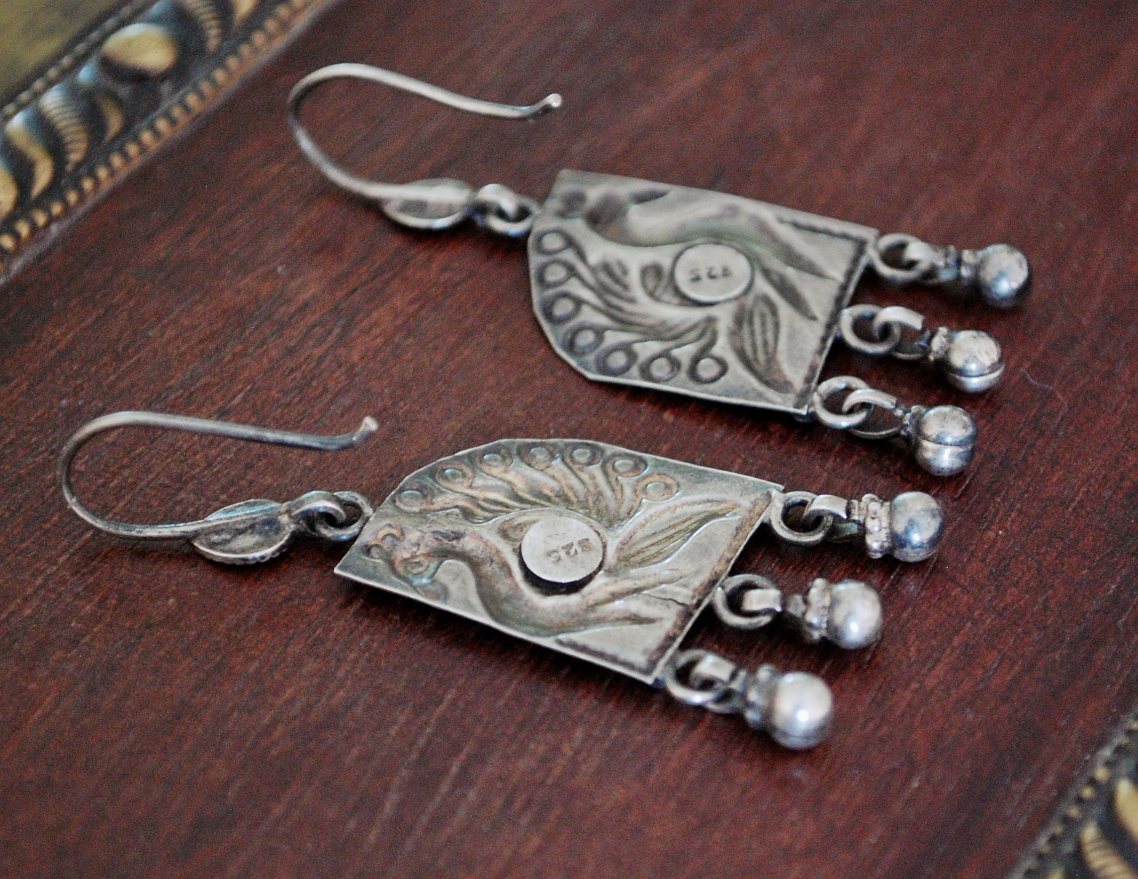 Rajasthani Silver Peacock Earrings with Bells