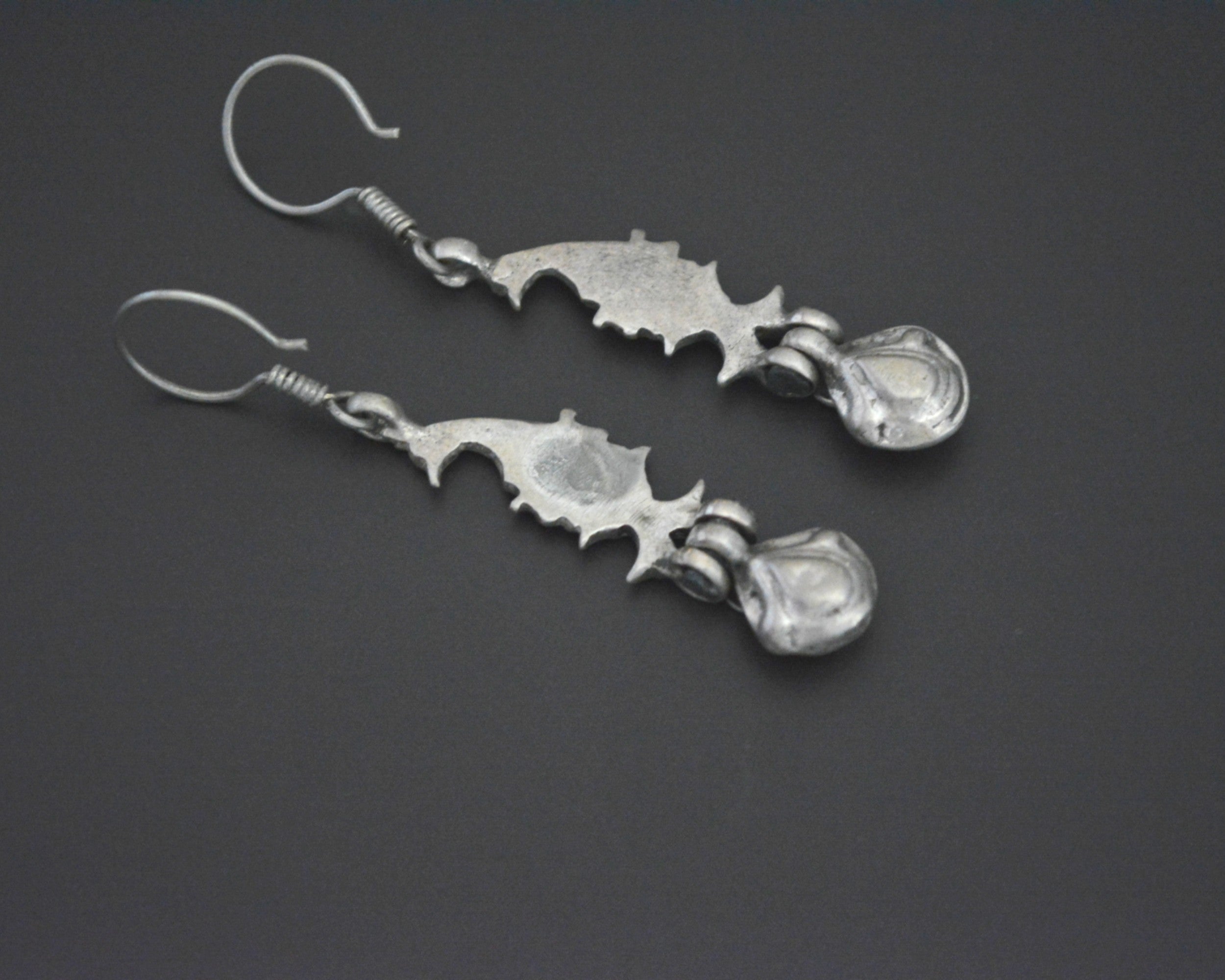 Uzbek Silver Dangle Earrings with Bird