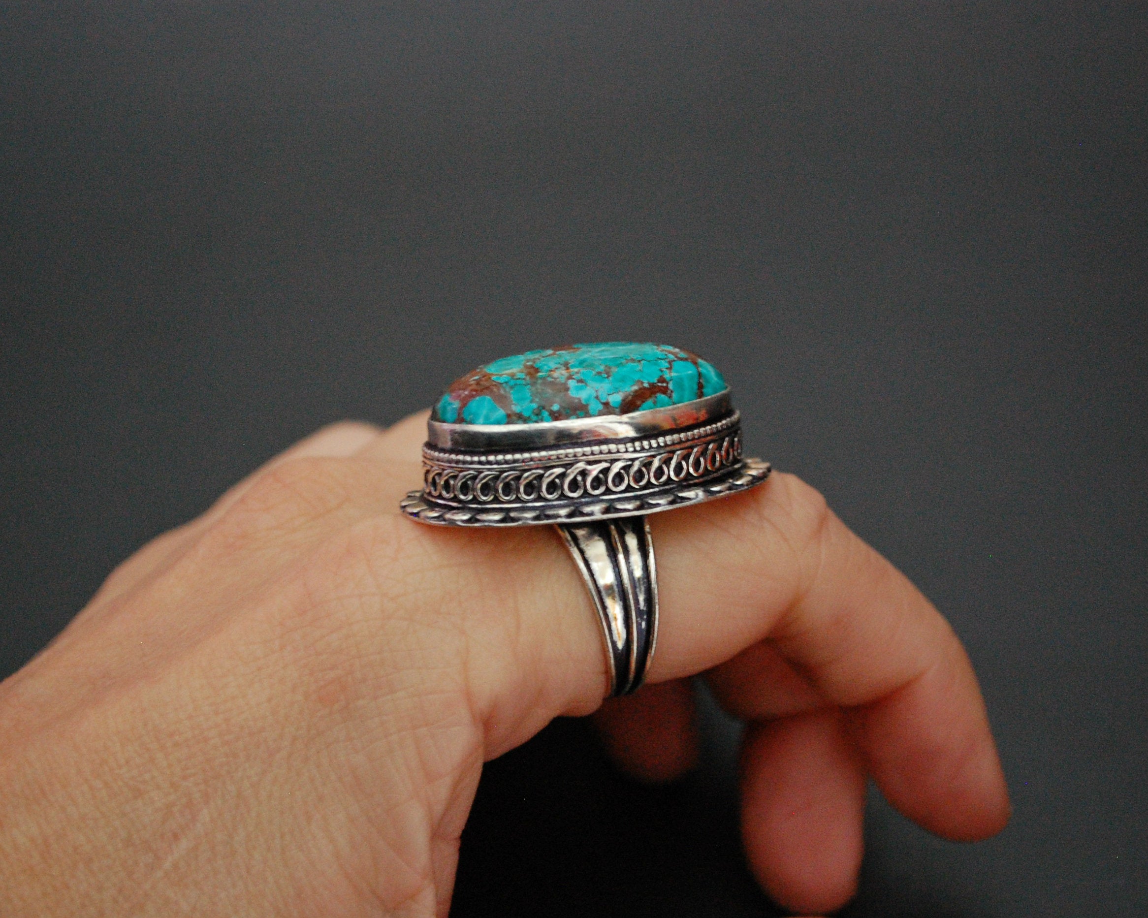 Bold Turquoise Ring from India - Size 6.75 / 7