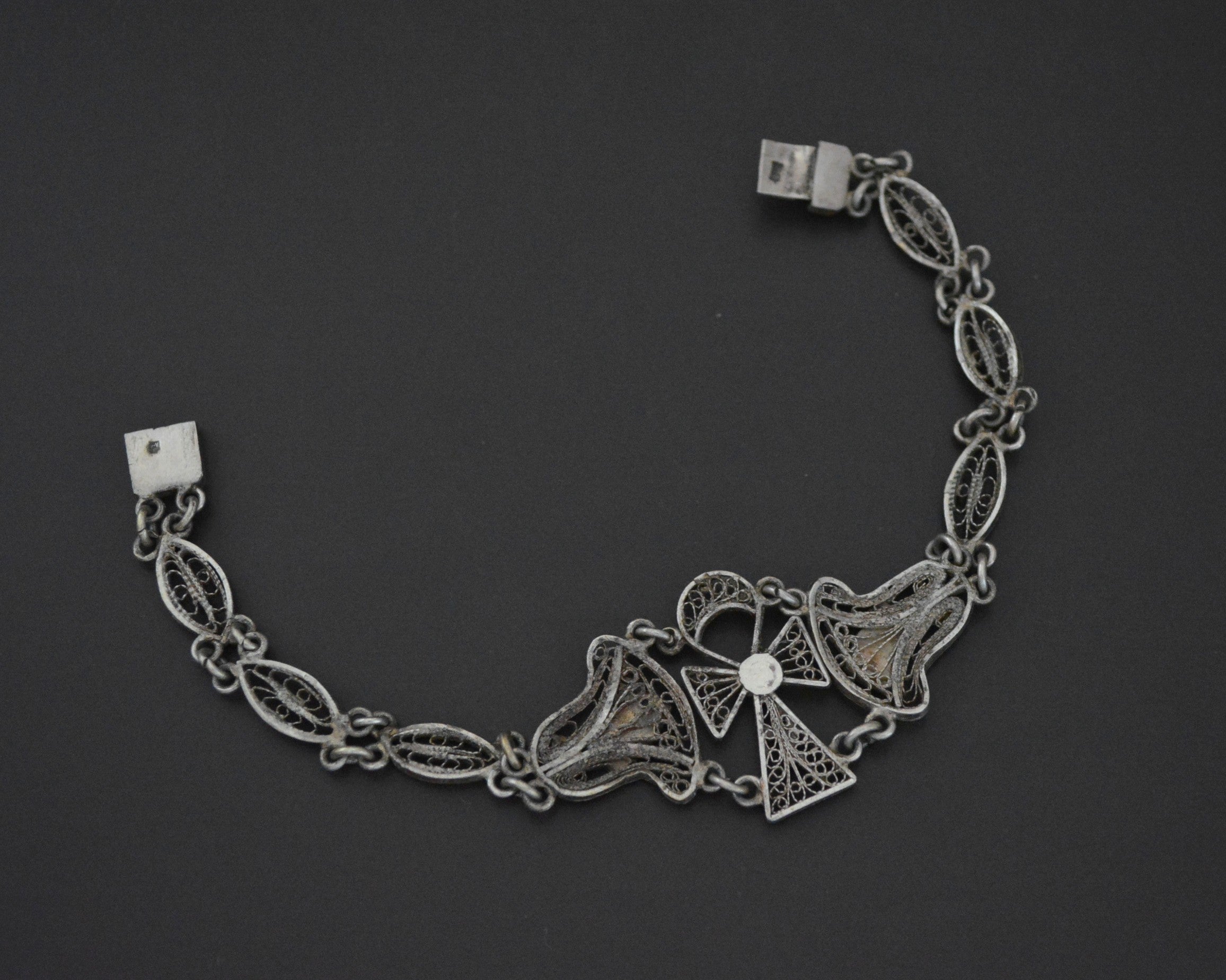 Egyptian Ankh Nefertiti Filigree Link Bracelet