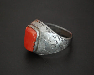 Old Afghani Coral Ring - Size 9.75