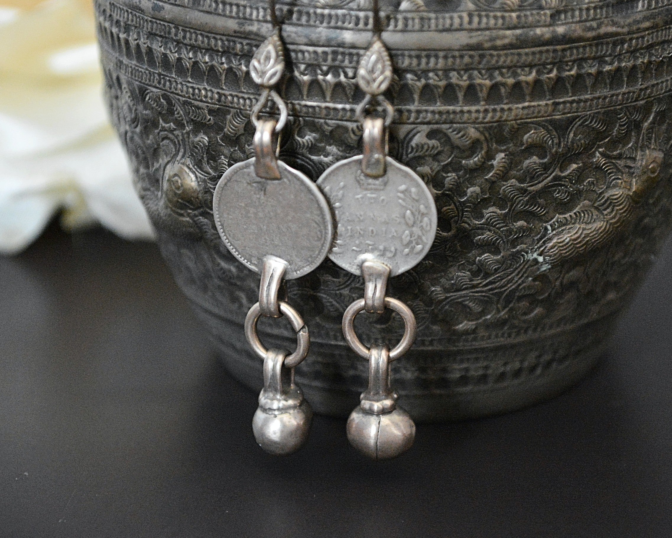 Indian Coin Dangle Earrings with Bell Dangle