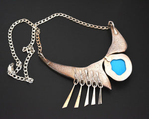 Ethnic Turquoise Sterling Silver Necklace with Dangles