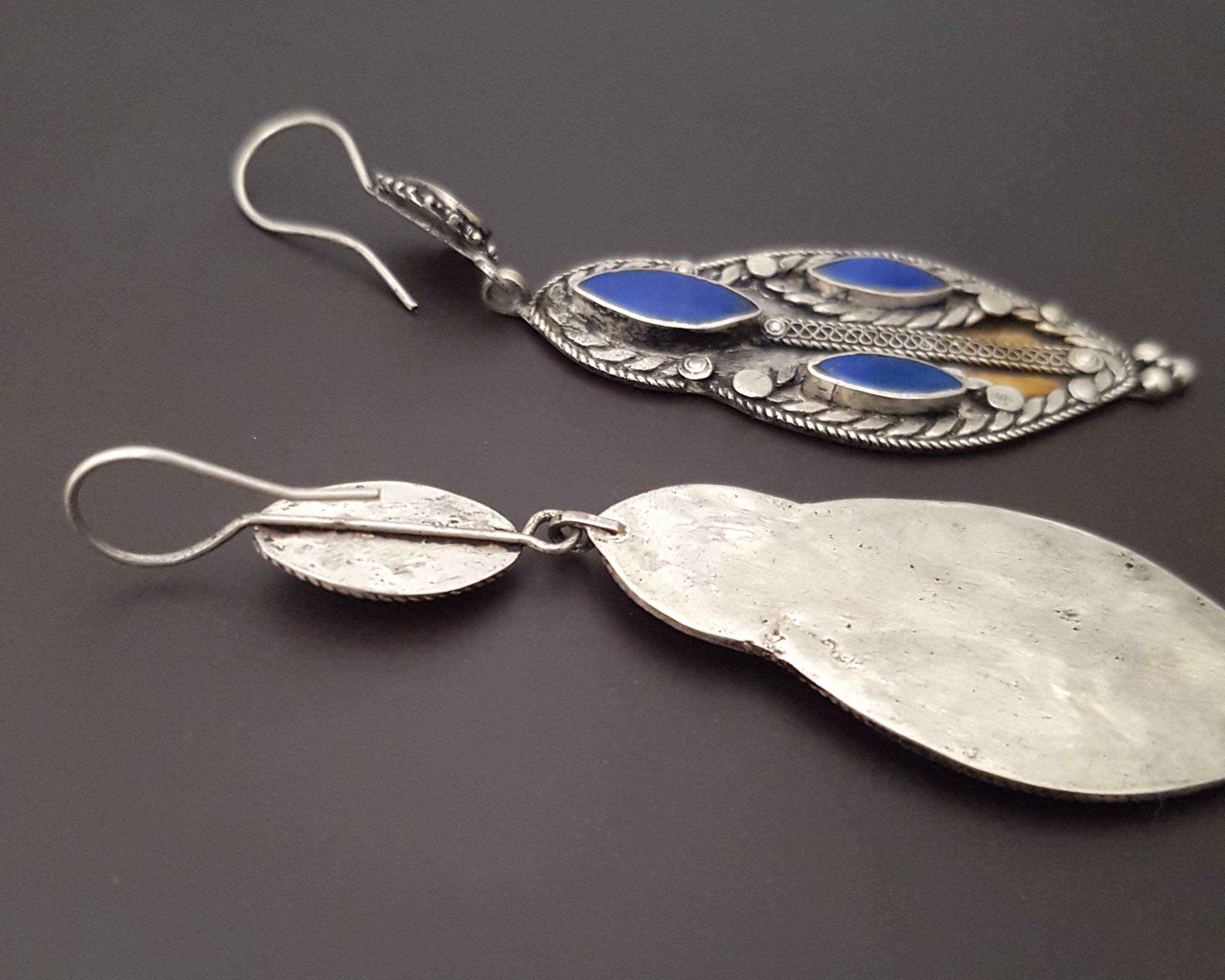 Vintage Turkmen Earrings with Lapis Lazuli
