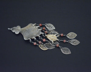 Gilded Uzbek Coral Turquoise Pendant