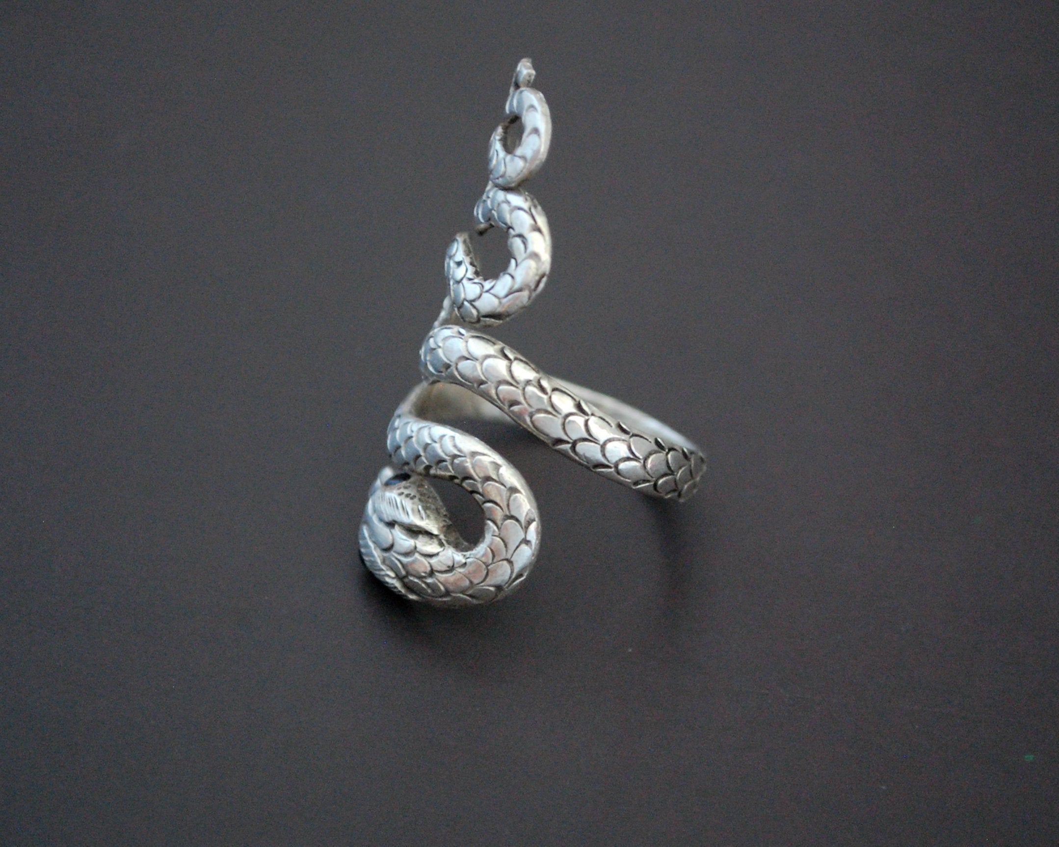 Snake Ring with Onyx Eyes - Size 7