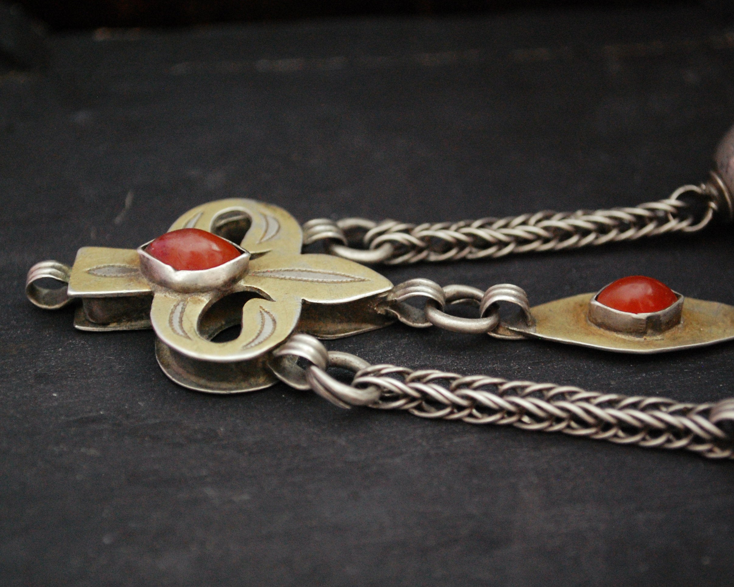 Antique Turkmen Pendant with Carnelian and Bells