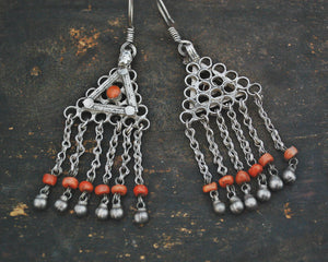 Uzbek Coral Earrings with Bell Dangles