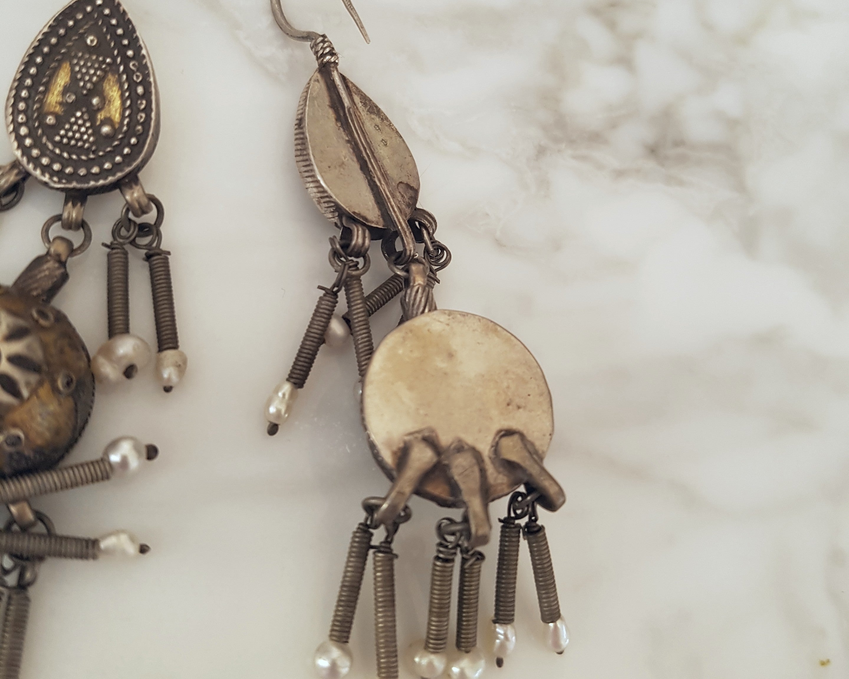 Vintage Kazakh Earrings with Pearls