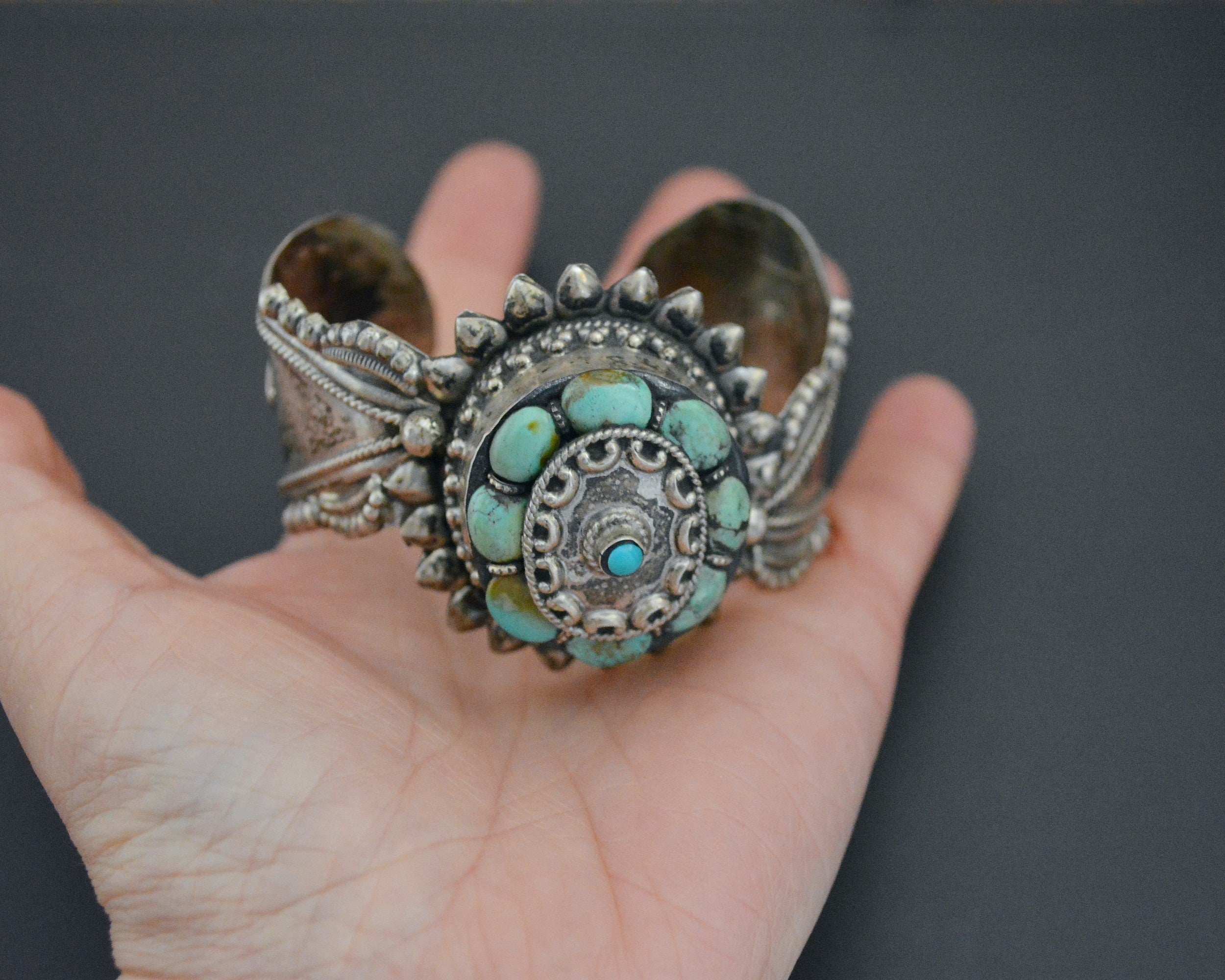 Fabulous Nepali Tibetan Turquoise Cuff Bracelet - HEAVY