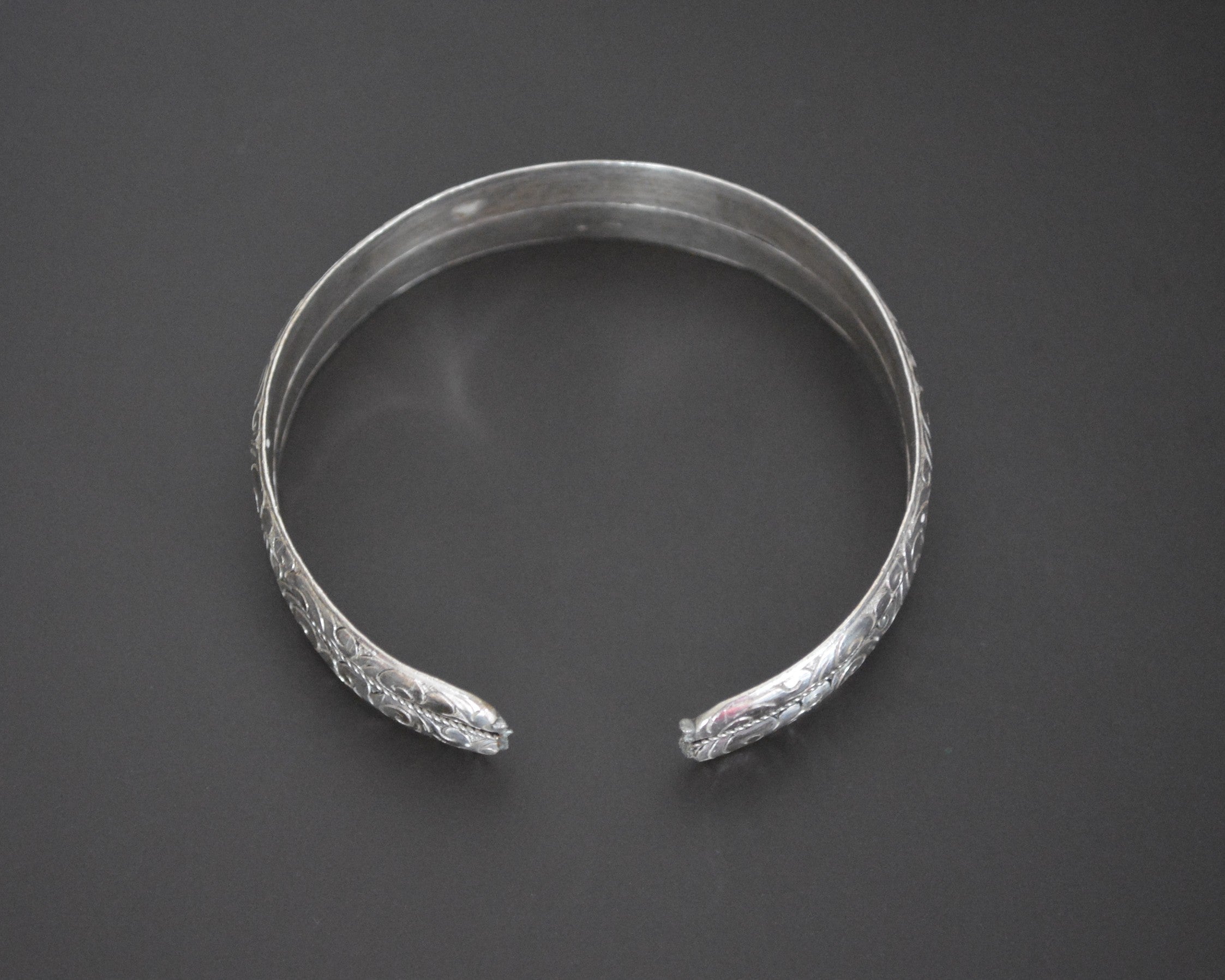 Nepali Silver Cuff Bracelet with Carvings