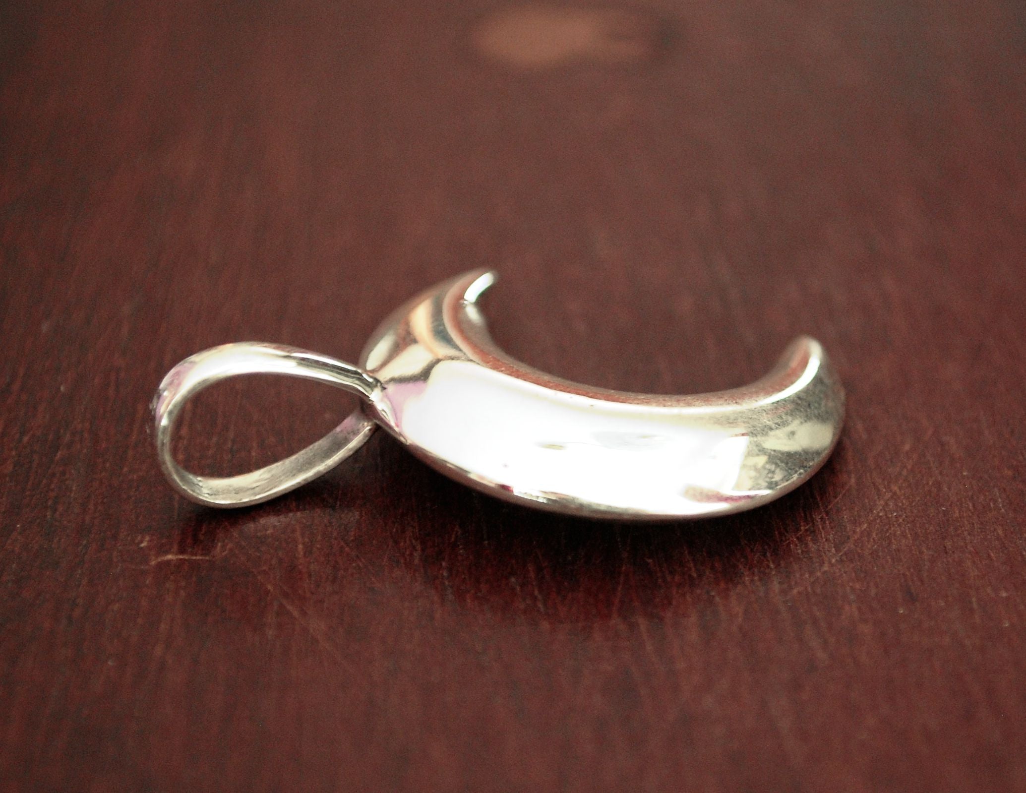Crescent Moon Pendant - Solid Silver Moon Amulet