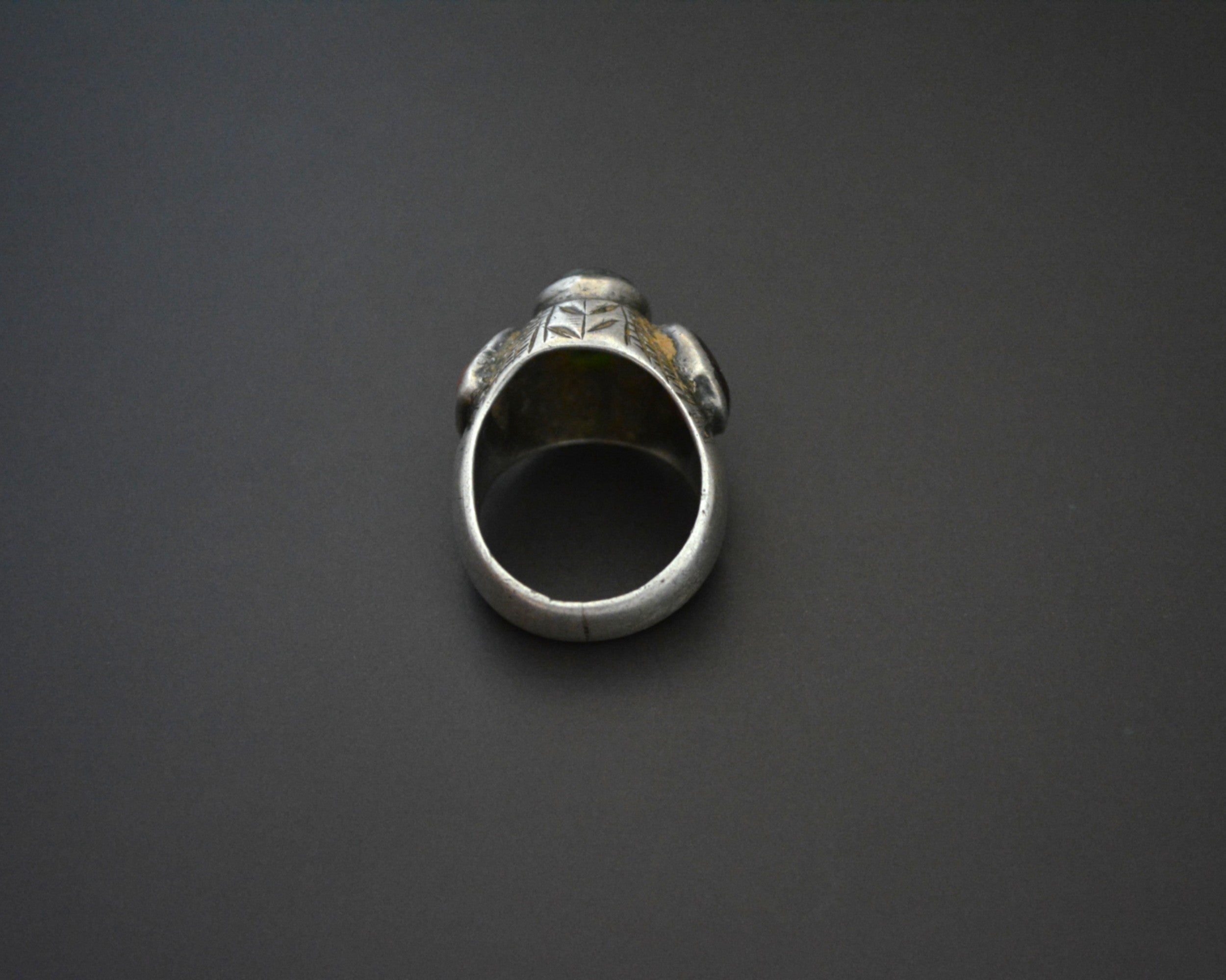 Old Afghani Coral and Glass Ring - Size 6.5