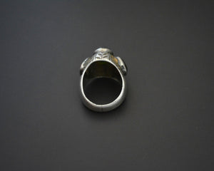 Old Afghani Coral and Glass Ring - Size 6.5