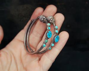 Ethnic Hoop Earrings with Turquoise - LARGE