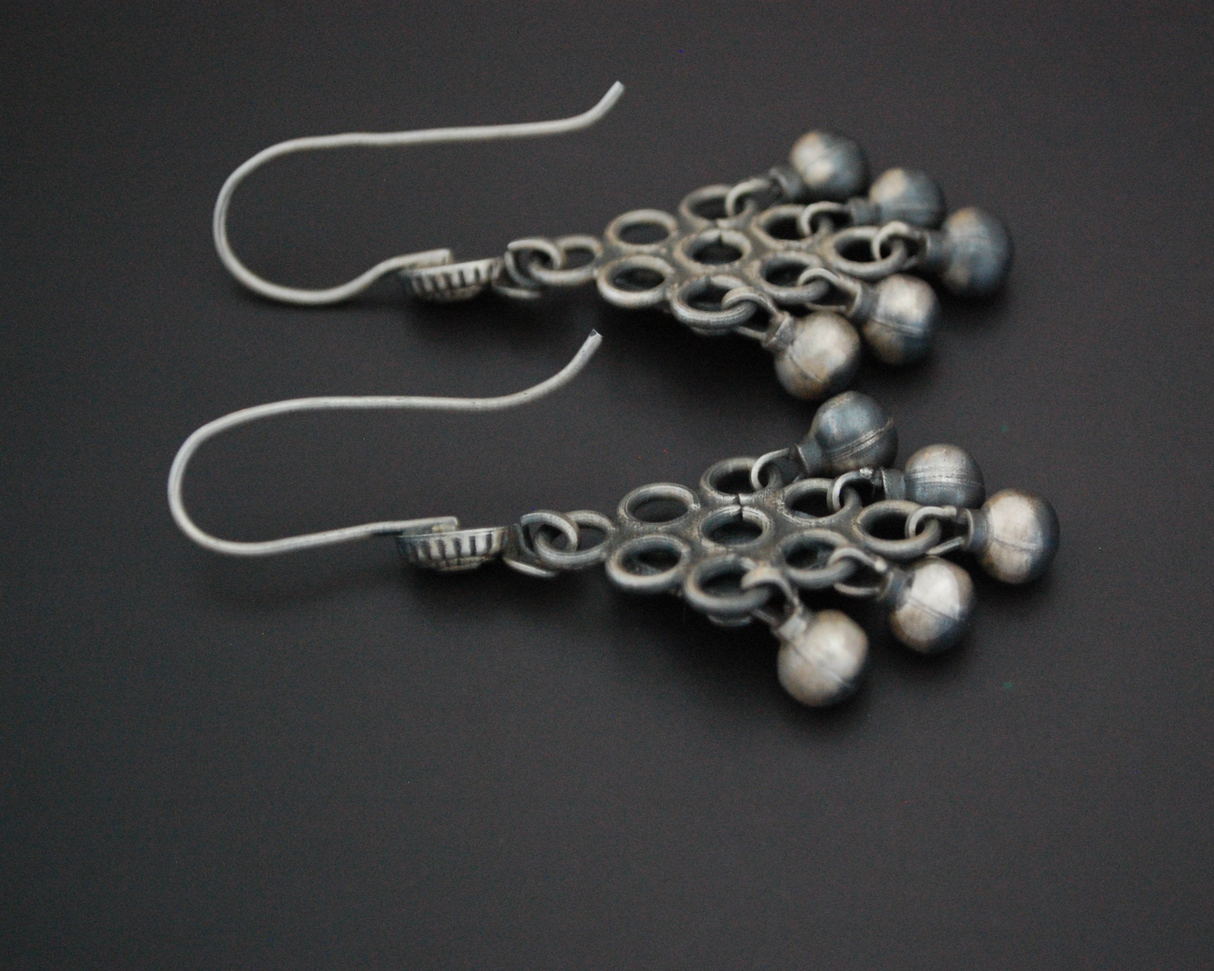 Rajasthani Coral Silver Earrings with Bells