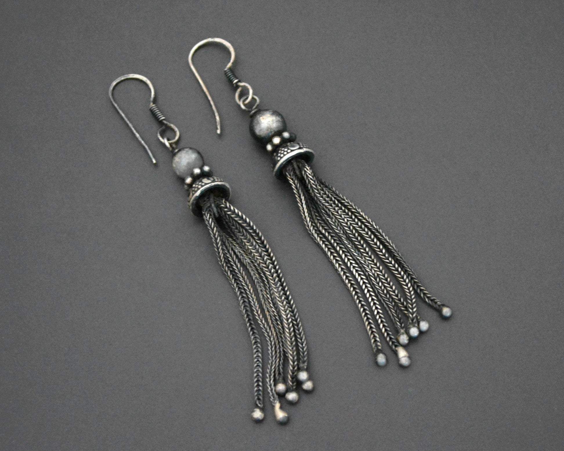 Ethnic Silver Tassel Earrings