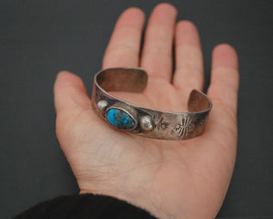 Old Navajo Stamped Turquoise Cuff Bracelet - SMALL