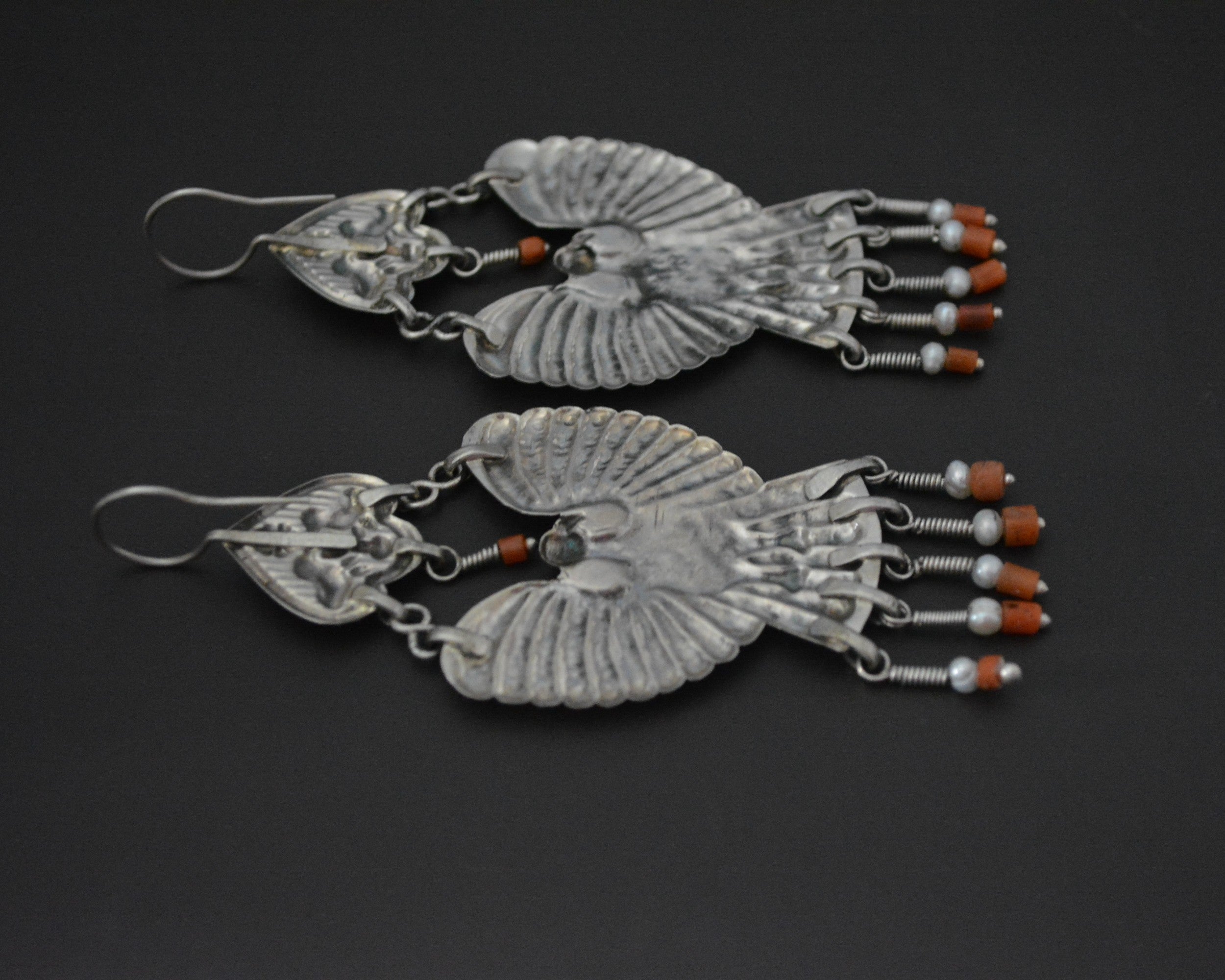 Uzbek Coral Earrings with Bird