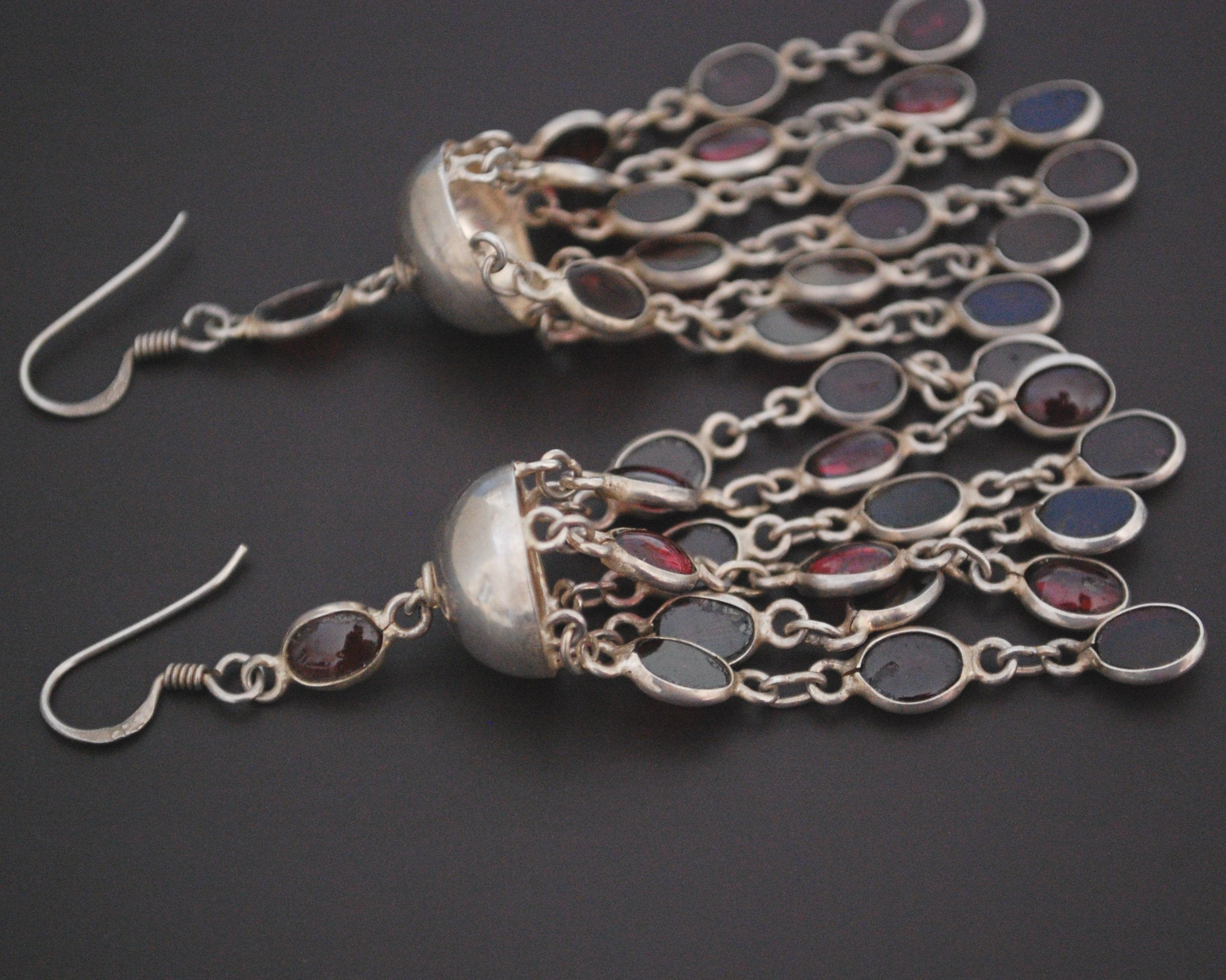 Long Indian Dangle Earrings with Garnet