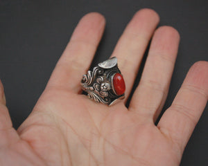 Nepali Coral Saddle Ring - Size 7.5