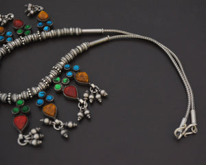 Colorful Rajasthani Silver Necklace with Glass Inserts