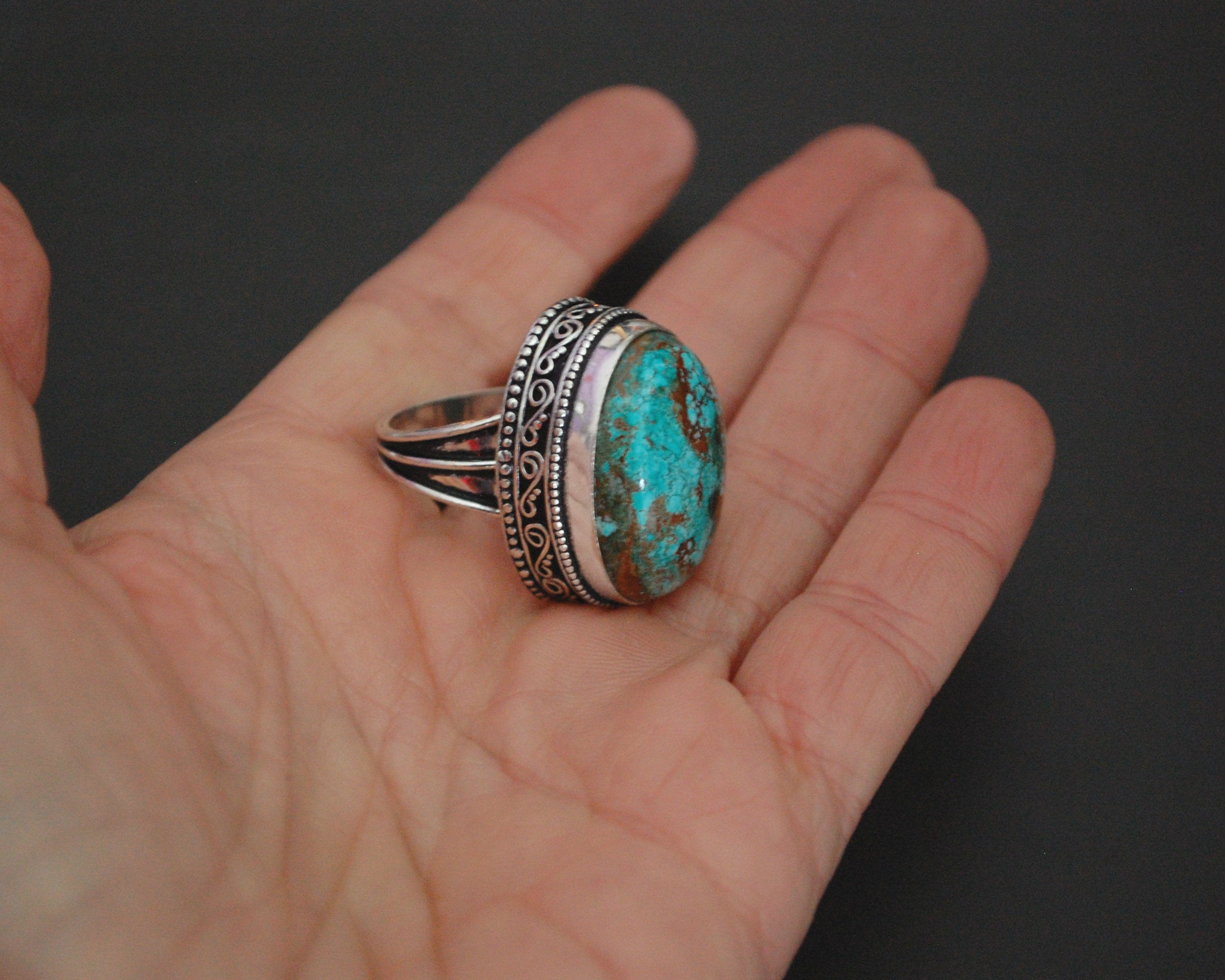 Bold Turquoise Ring from India - Size 6.75 / 7