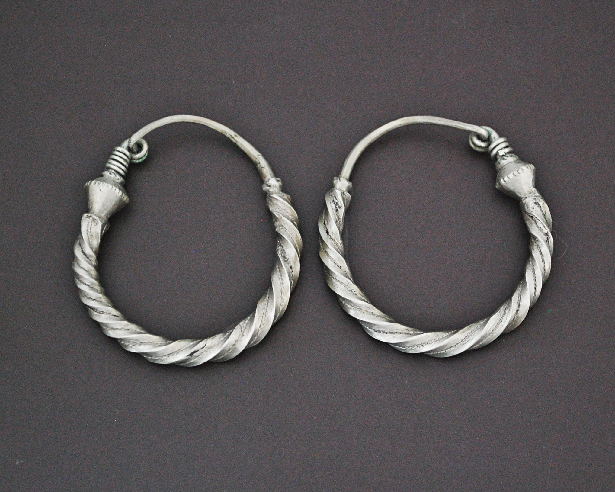 Egyptian Silver Hoop Earrings - Twisted