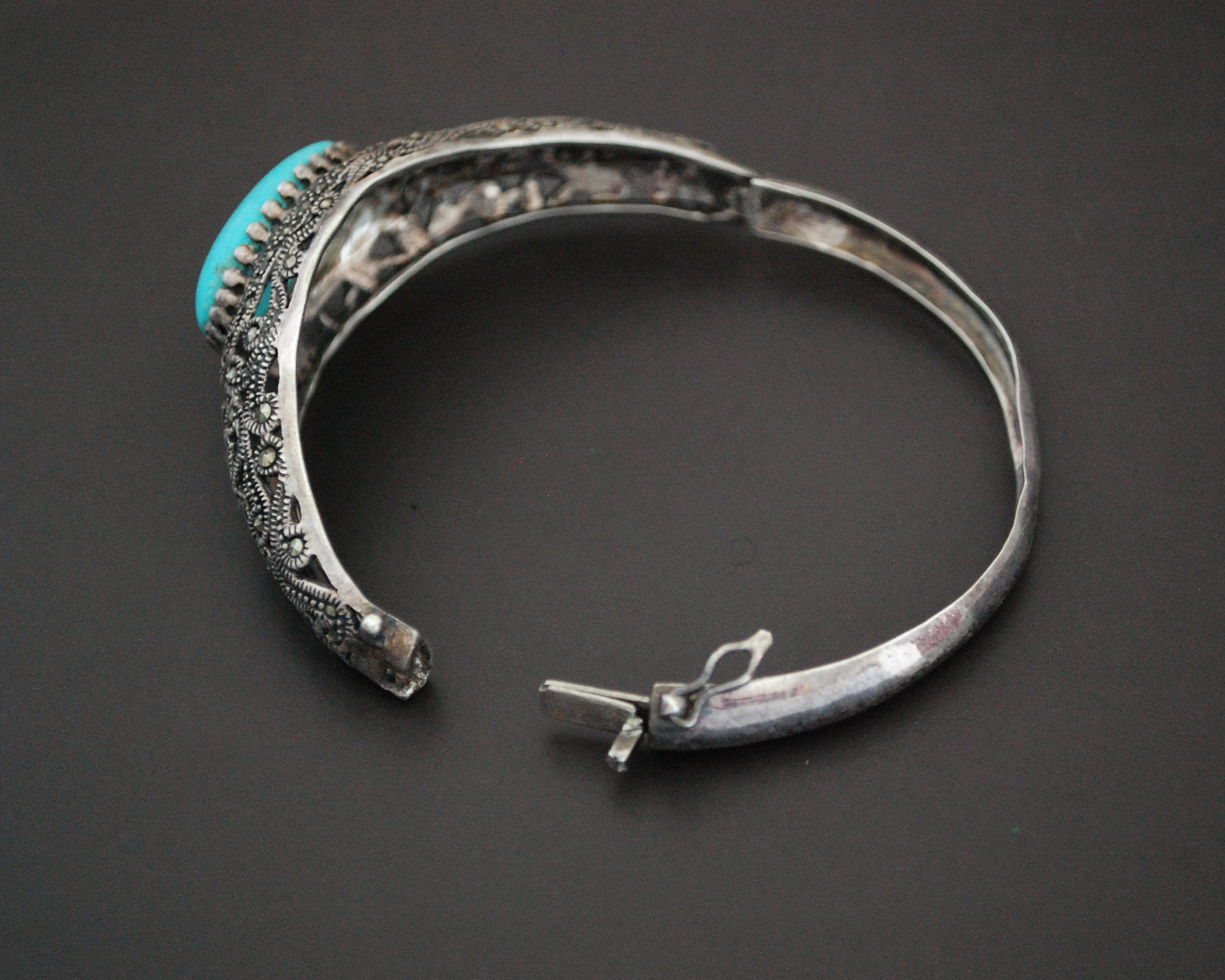 Gorgeous Turquoise and Marcasite Hinged Bracelet