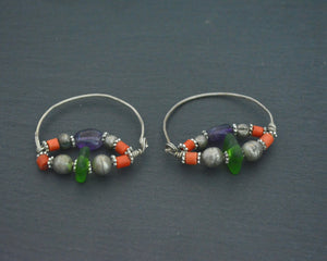 Uzbek Coral Glass Hoop Earrings