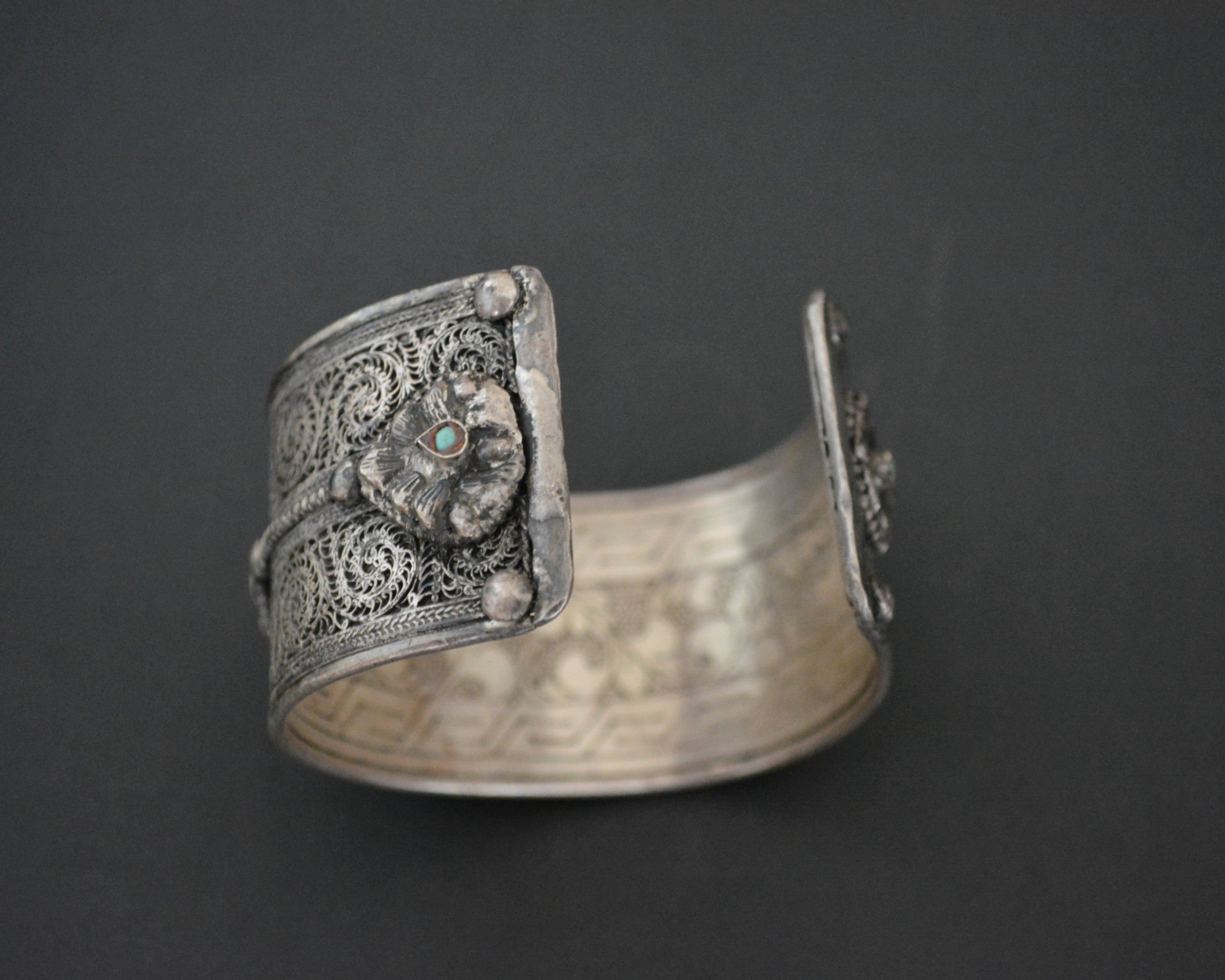 Reserved for V. - Fabulous Nepali Tibetan Turquoise Cuff Bracelet - HEAVY