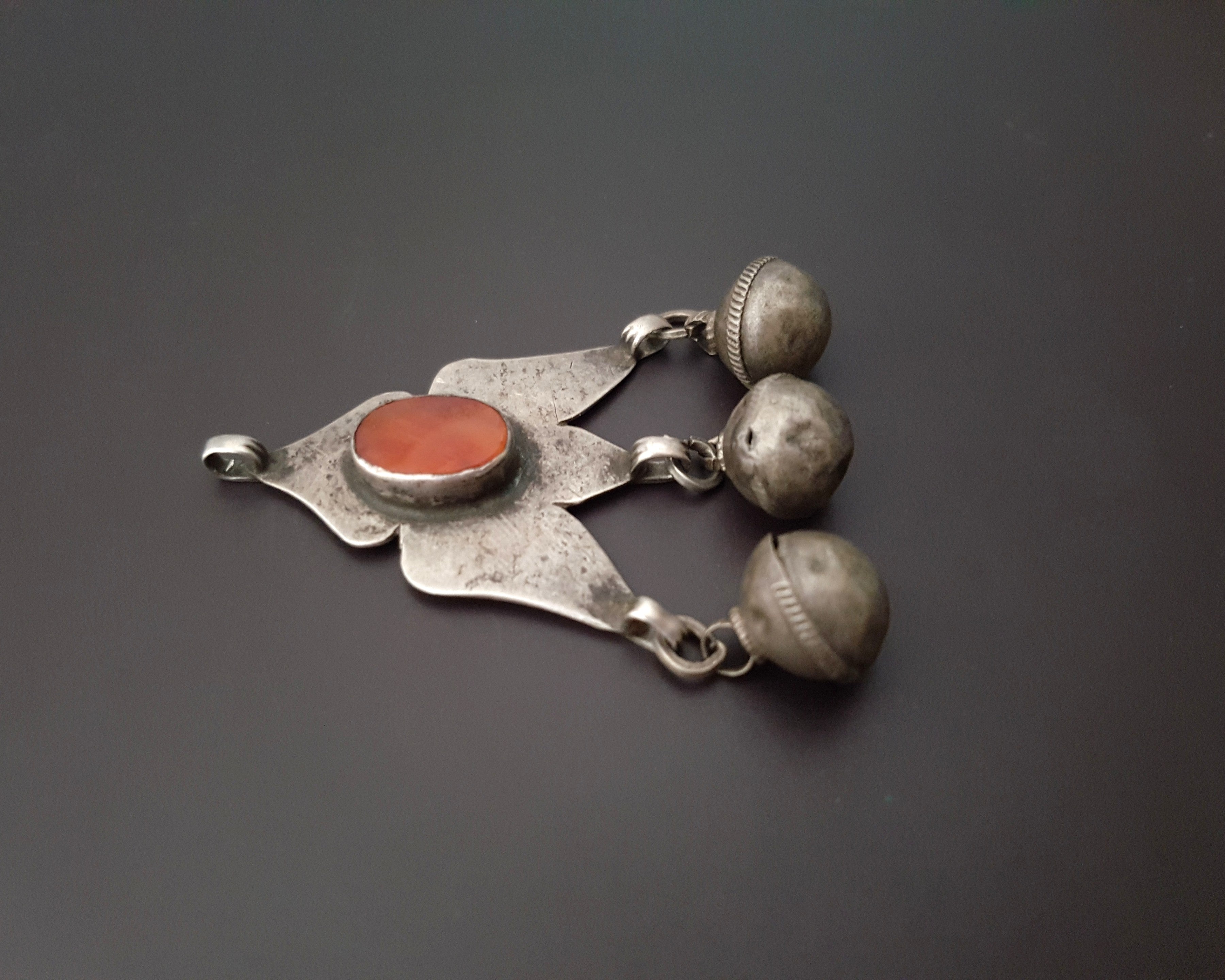 Turkmen Carnelian Pendant with Bells