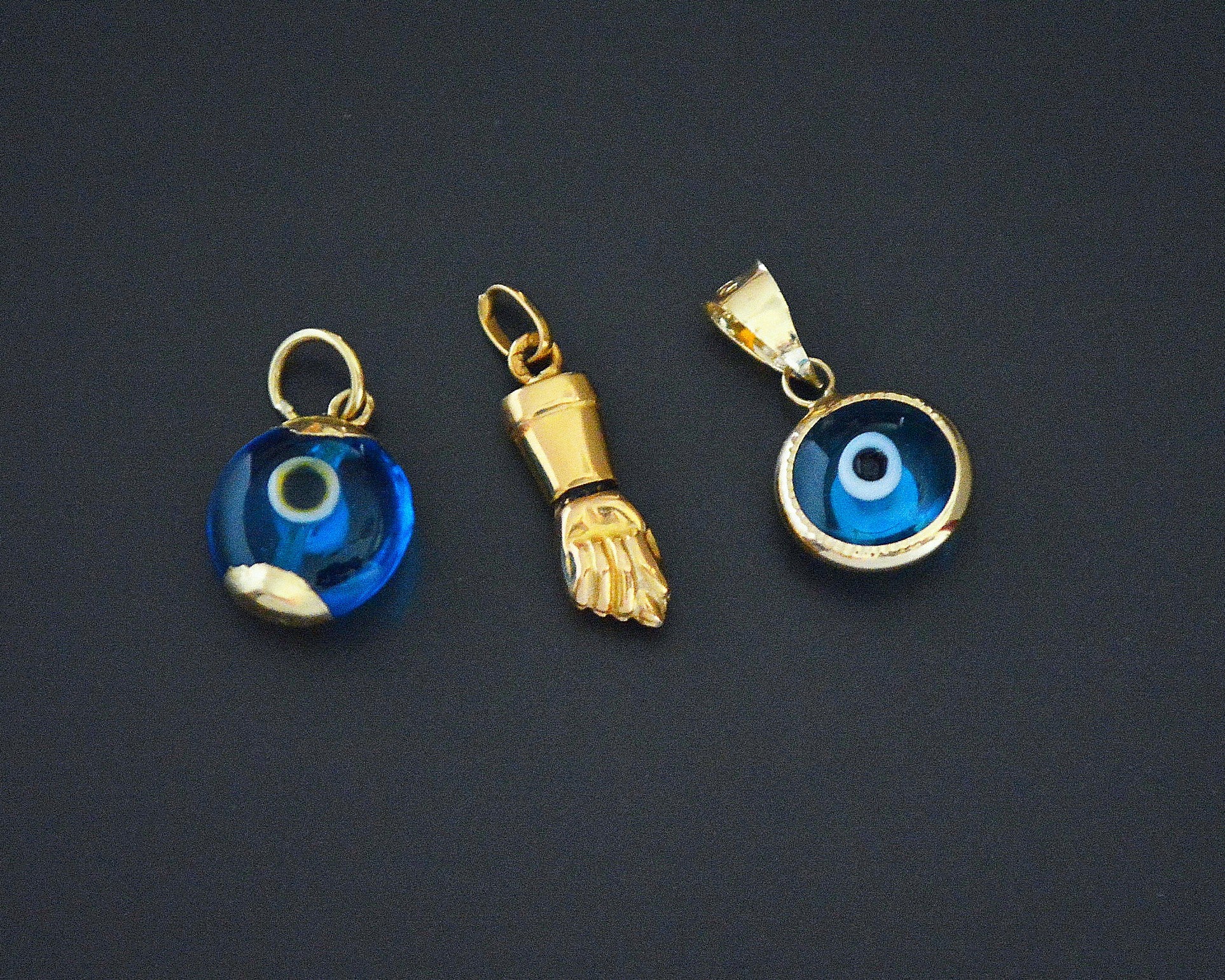 Turkish Evil Eye 14K Gold Pendant and 18K XS Figa Charm