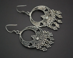 Vintage Filigree Silver Earrings with Heart Motif and Dangles