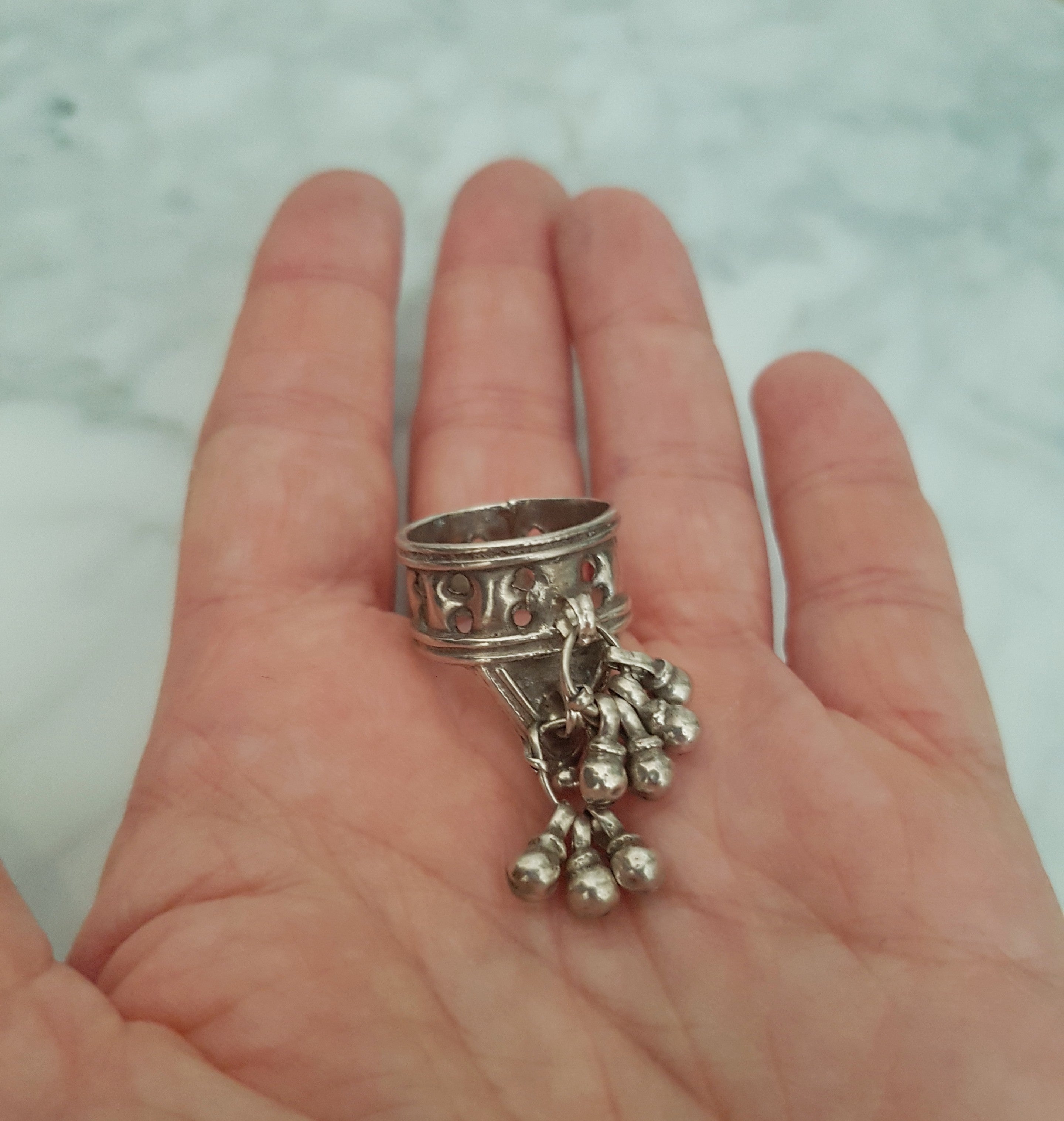 Rajasthani Silver Ring with Bells - Size 5.5