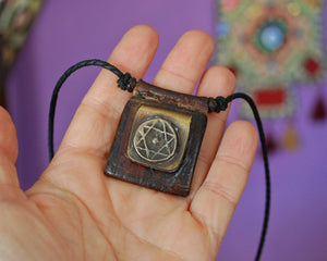 Tuareg Leather Talisman Pendant Necklace with Seal of Solomon