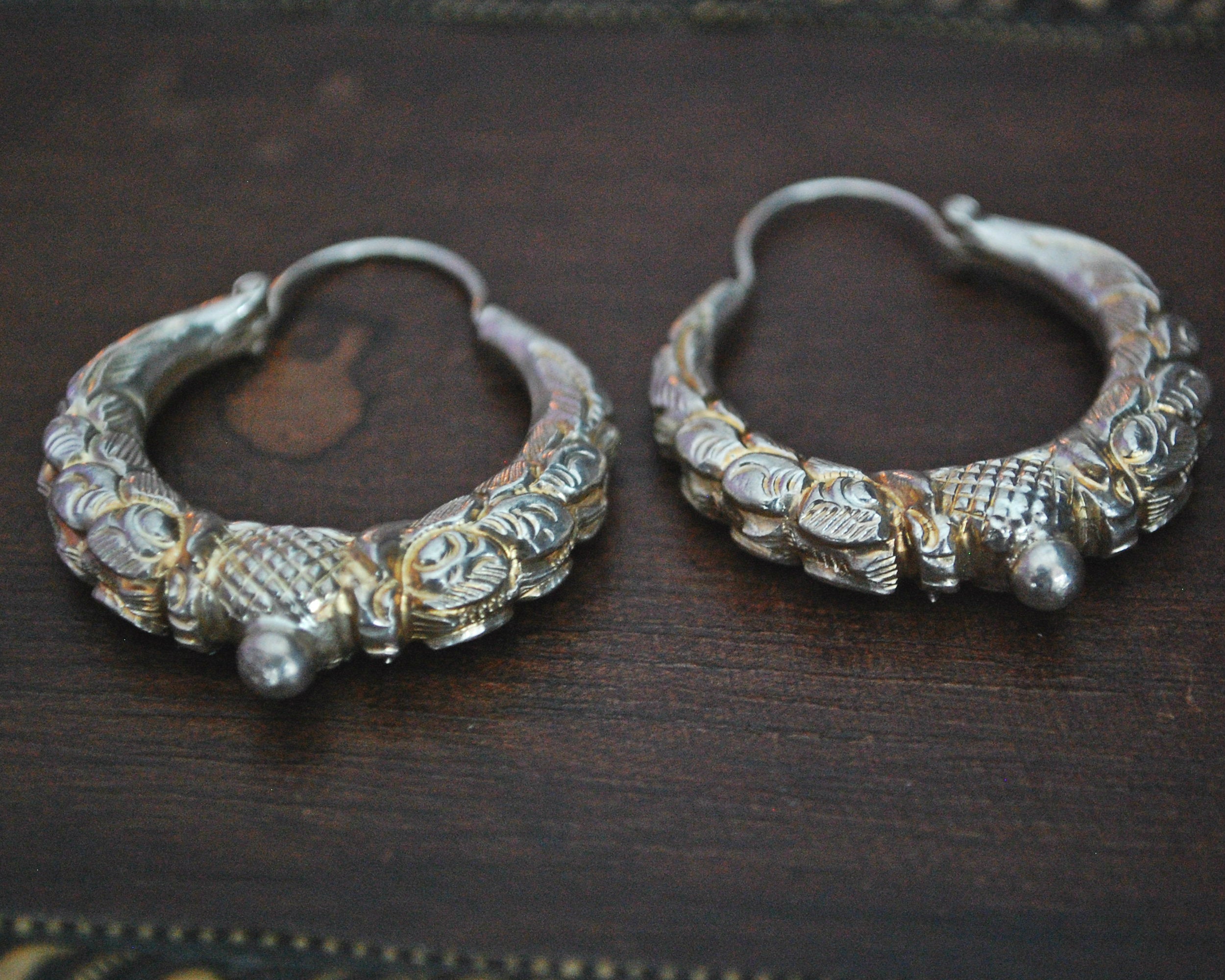 Nepali Silver Gilded Hoop Earrings