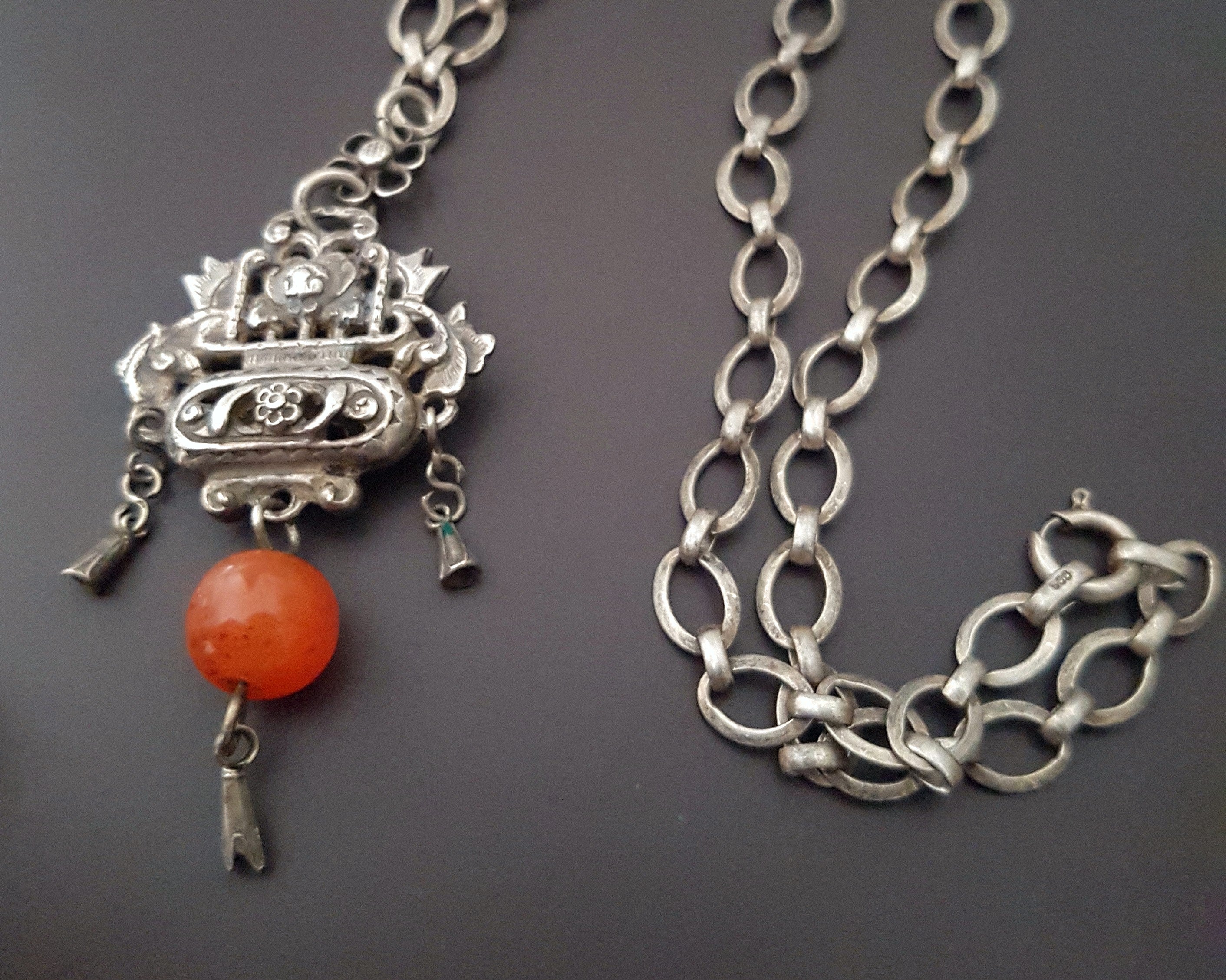 Old Chinese Chatelaine with Carnelian on Chain