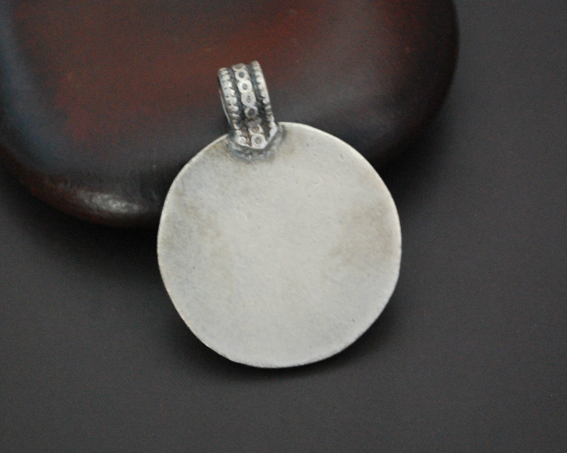 Indian Surya Silver Pendant with Flower on the Bale