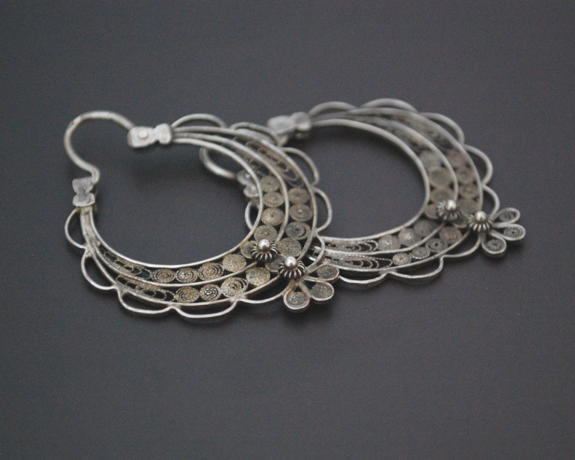 Filigree Silver Hoop Earrings