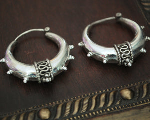 Ethnic Silver Spike Hoop Earrings - MEDIUM