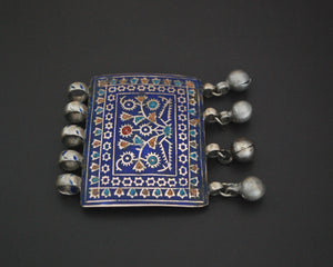 Multan Enamel Silver Pendant with Bells