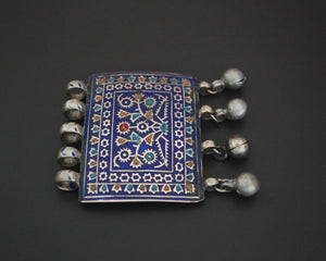 Multan Enamel Silver Pendant with Bells